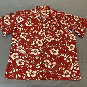 Hilo Hattie Hawaiian Shirt Mens 3XL Red White Floral Aloha Made in Hawaii Cotton